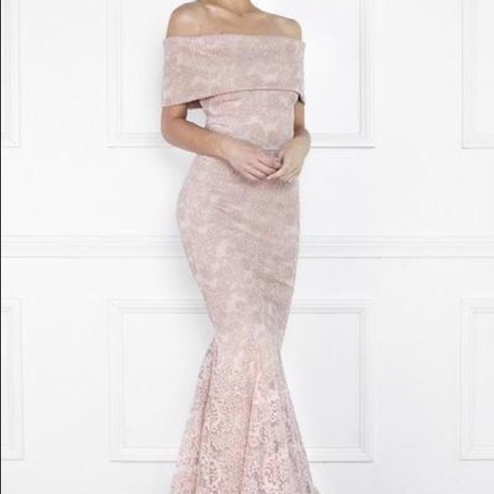 NICOLE BAKTI - 6952 - Off -Shoulder Gown - Blush